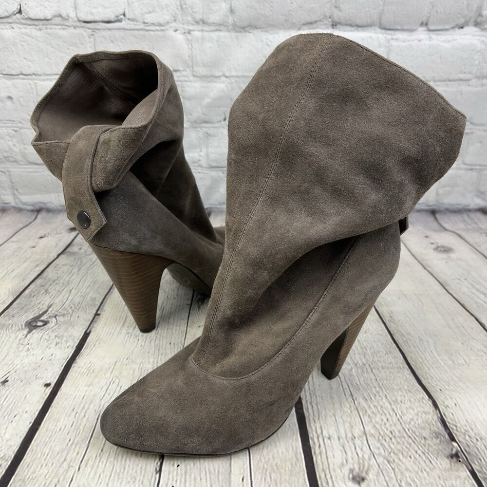 Ash Suede Ankle Boots Womens Shoes Size 7 / 37.5 Taupe Gray Solid Back Snap Heel